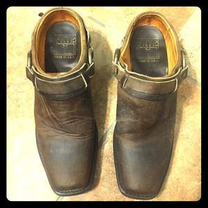 Frye Brown Leather Harness Mule Shoes